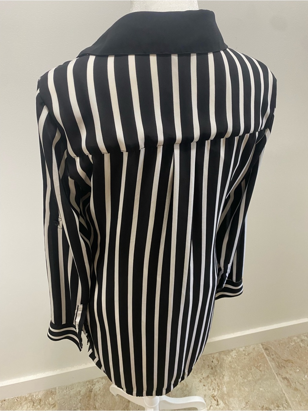 Express Black and White Vertical Stripe Button-Down Shirt